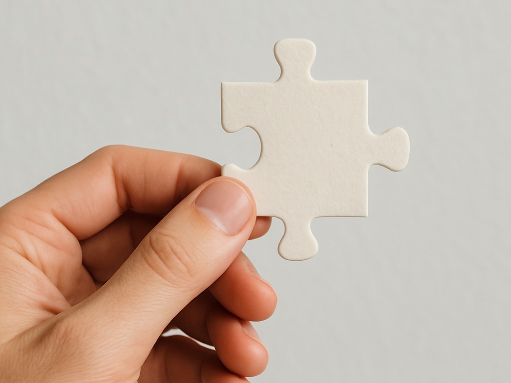 Mão segurando peça de quebra-cabeças